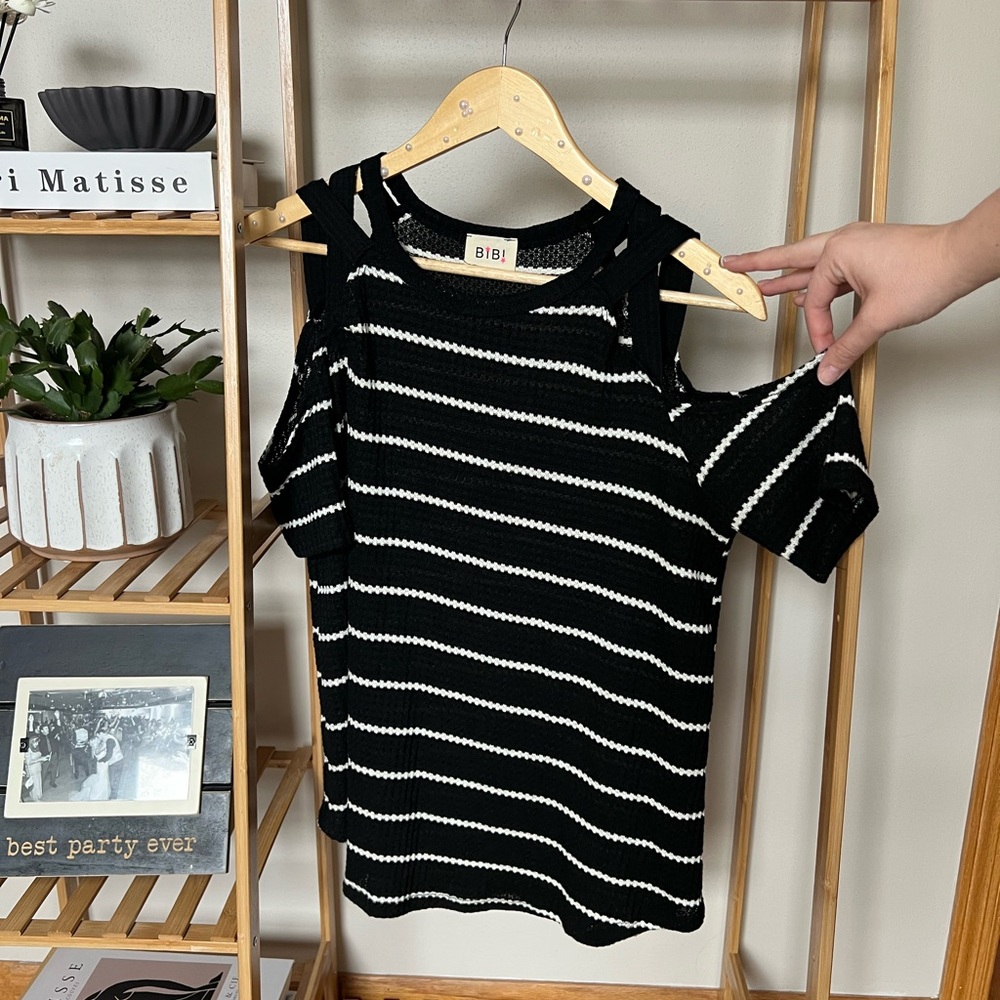 Strappy Cold Shoulder Black Top